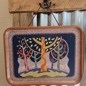 "Garden Of Eden" Handpainted Dot Art On Vtg Wood Tray Dont Throw It Out
